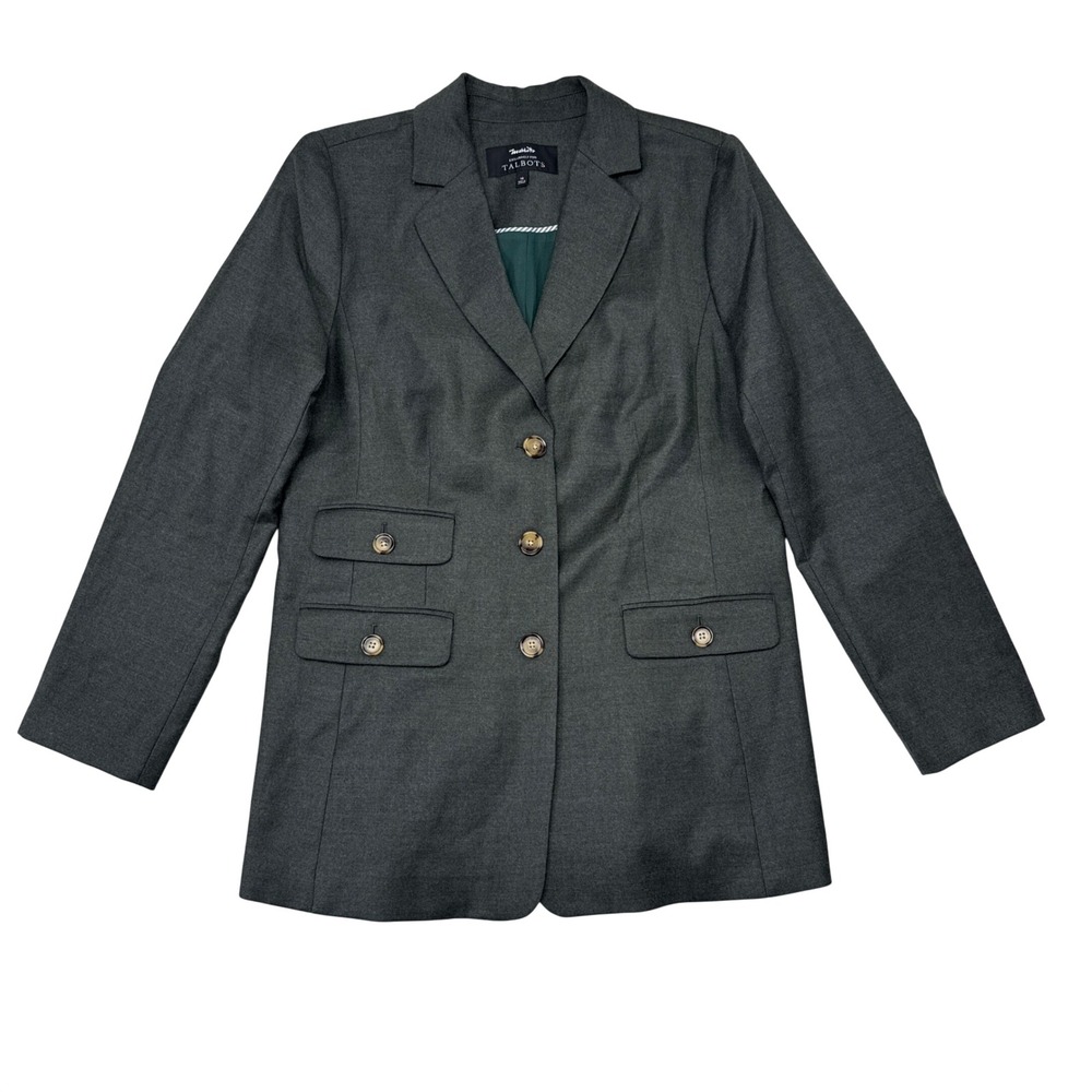 Talbots Marzotto Blazer Jacket Womens Size 10 Green Italian Wool Career Office